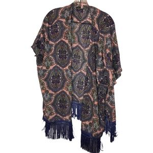 Victoria's Secret periwinkle paisley fringe trim Kimono top S